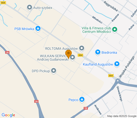 Mapa dojazdu do warsztatu samochodowego w miejscowości Augustów