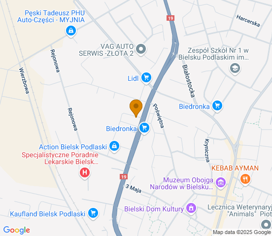 Mapa dojazdu do warsztatu samochodowego w miejscowości Bielsk Podlaski