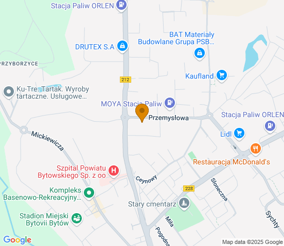 Mapa dojazdu do warsztatu samochodowego w miejscowości Bytów