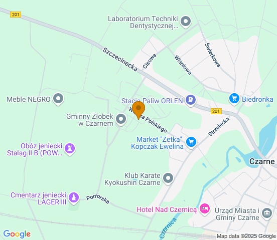 Mapa dojazdu do warsztatu samochodowego w miejscowości Czarne