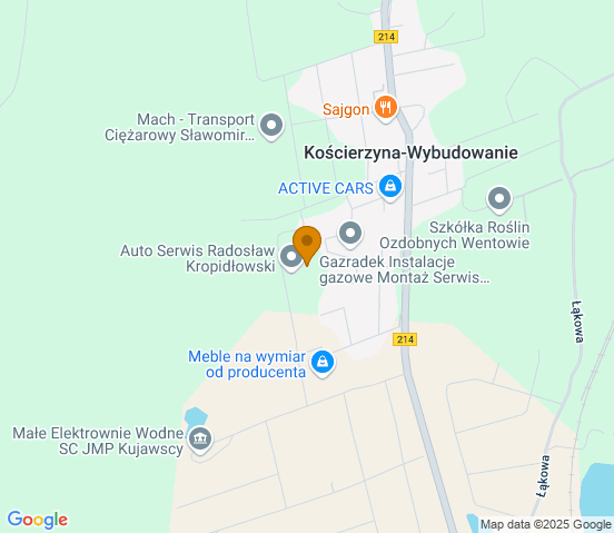 Mapa dojazdu do warsztatu samochodowego w miejscowości Kościerzyna