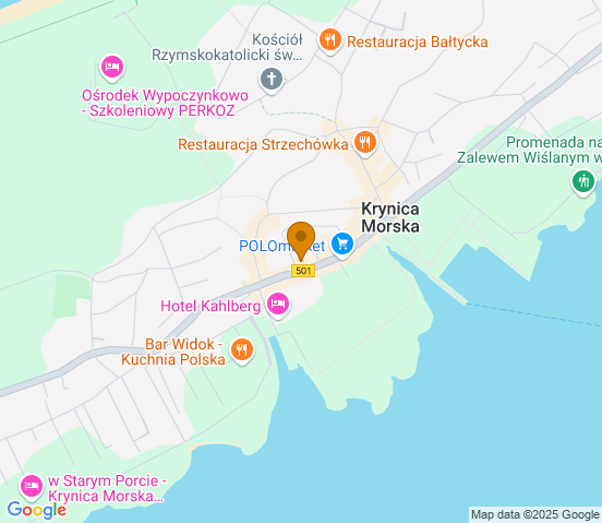 Mapa dojazdu do warsztatu samochodowego w miejscowości Krynica Morska