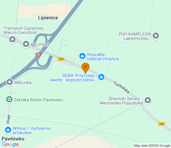 Mapa dojazdu do warsztatu samochodowego w miejscowości Pawłowo