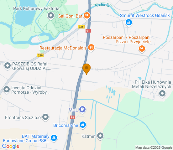 Mapa dojazdu do warsztatu samochodowego w miejscowości Pruszcz Gdański