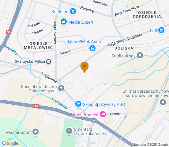 Mapa dojazdu do warsztatu samochodowego w miejscowości Skarżysko-Kamienna
