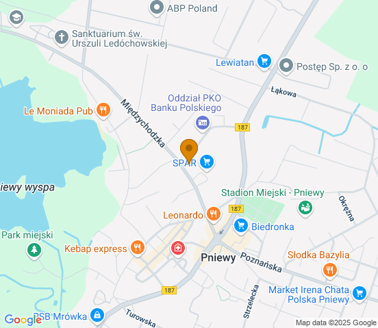 Mapa dojazdu do warsztatu samochodowego w miejscowości Pniewy