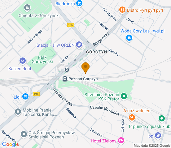 Mapa dojazdu do warsztatu samochodowego w miejscowości Poznań