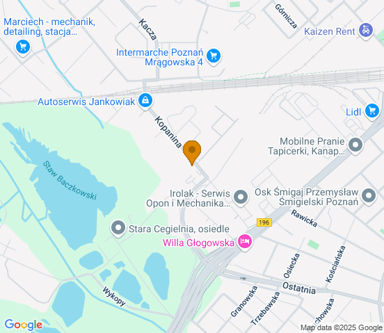 Mapa dojazdu do warsztatu samochodowego w miejscowości Poznań