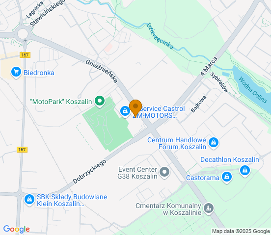 Mapa dojazdu do warsztatu samochodowego w miejscowości Koszalin