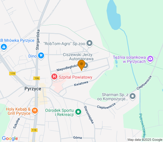 Mapa dojazdu do warsztatu samochodowego w miejscowości Pyrzyce
